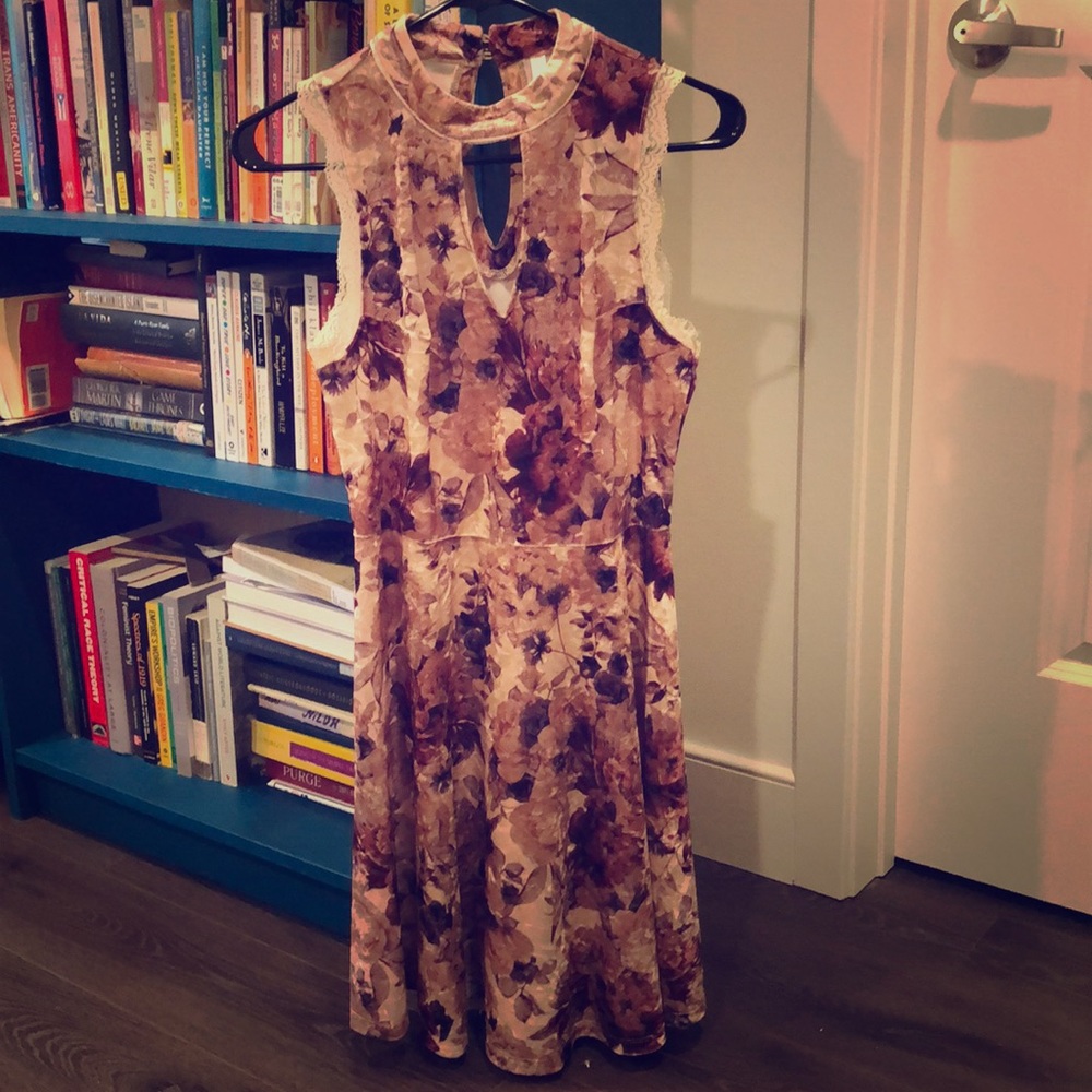 Velvet Floral Dress in pinks, tans & burgundy’s